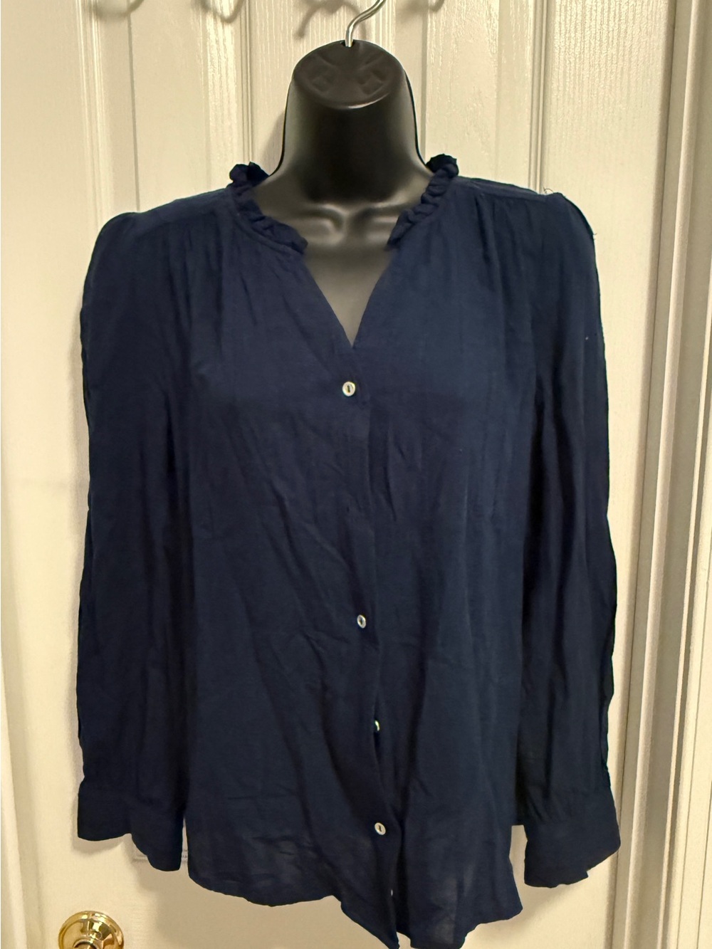 Wonderly Navy Button-Front Women's Blouse